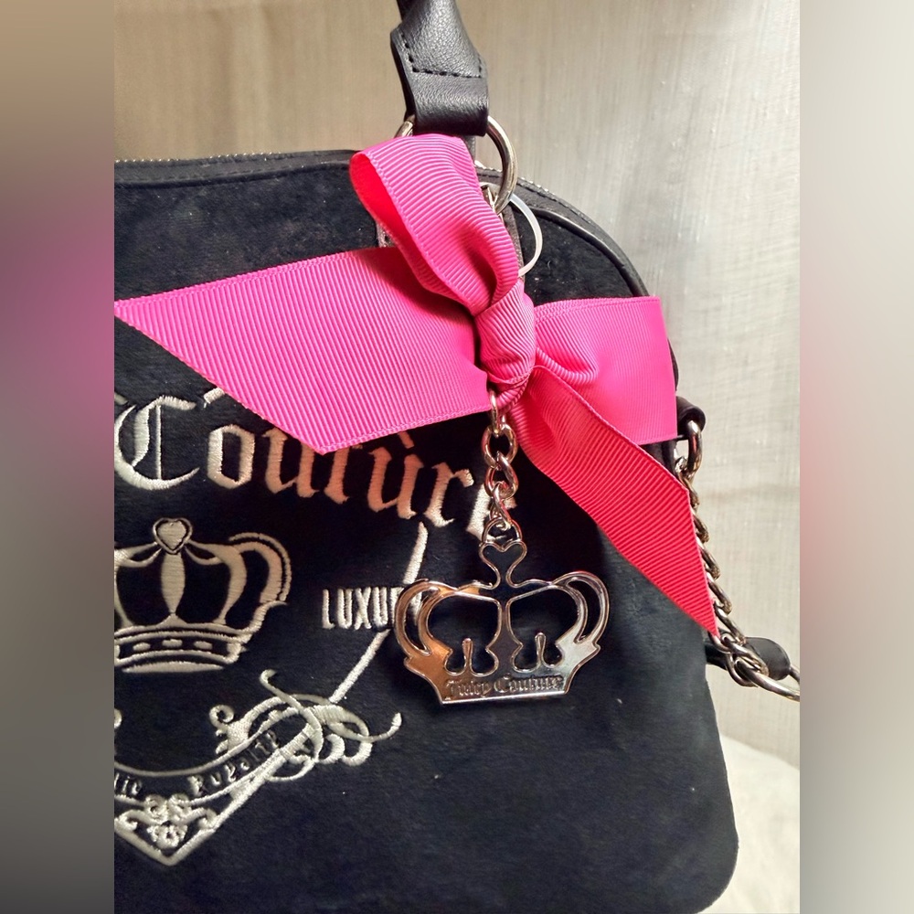 NEW Juicy Couture Black Velour Girlie Royalty Satchel - Picture 9 of 10